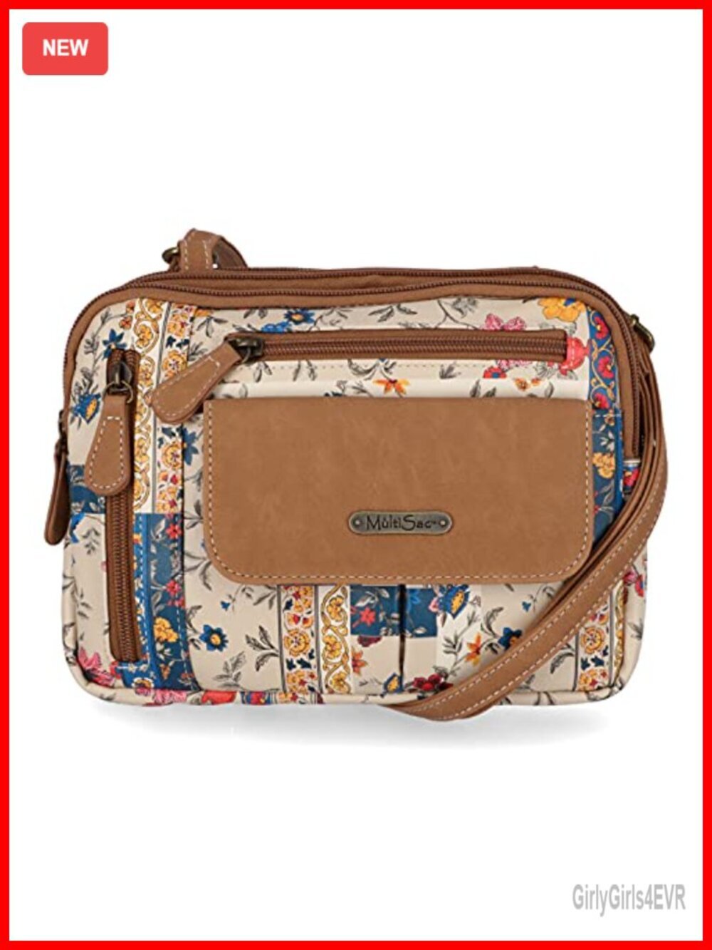 Vegan Leather Triple Compartment Crossbody Bag with Zippered Pockets